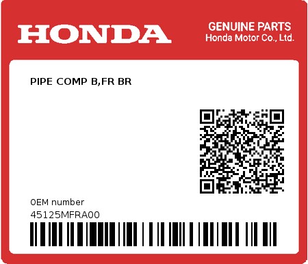 Product image: Honda - 45125MFRA00 - PIPE COMP B,FR BR  0