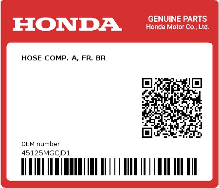 Product image: Honda - 45125MGCJD1 - HOSE COMP. A, FR. BR  0