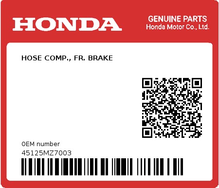 Product image: Honda - 45125MZ7003 - HOSE COMP., FR. BRAKE  0
