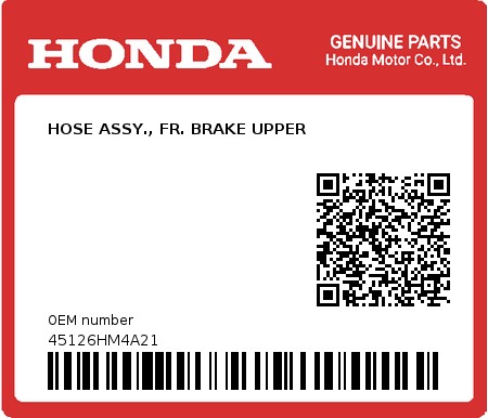Product image: Honda - 45126HM4A21 - HOSE ASSY., FR. BRAKE UPPER  0