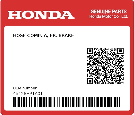 Product image: Honda - 45126HP1A01 - HOSE COMP. A, FR. BRAKE  0