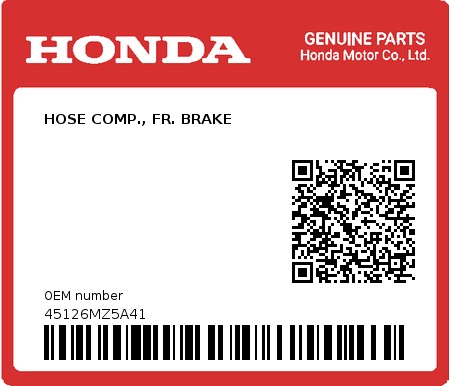 Product image: Honda - 45126MZ5A41 - HOSE COMP., FR. BRAKE  0