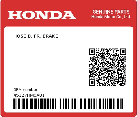 Product image: Honda - 45127HM5A81 - HOSE B, FR. BRAKE  0