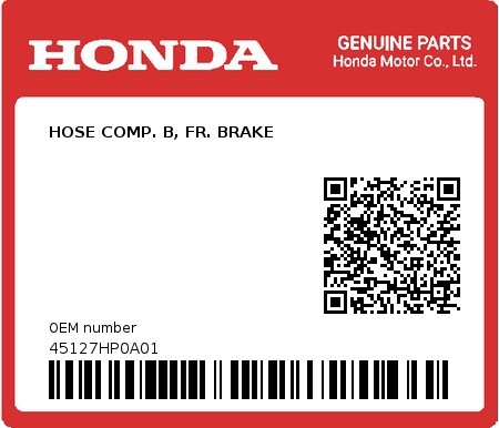 Product image: Honda - 45127HP0A01 - HOSE COMP. B, FR. BRAKE  0