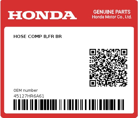 Product image: Honda - 45127HR6A61 - HOSE COMP B,FR BR  0