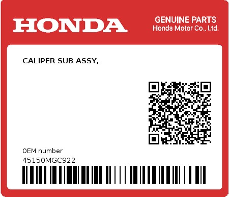 Product image: Honda - 45150MGC922 - CALIPER SUB ASSY,  0