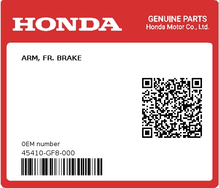 Product image: Honda - 45410-GF8-000 - ARM, FR. BRAKE  0