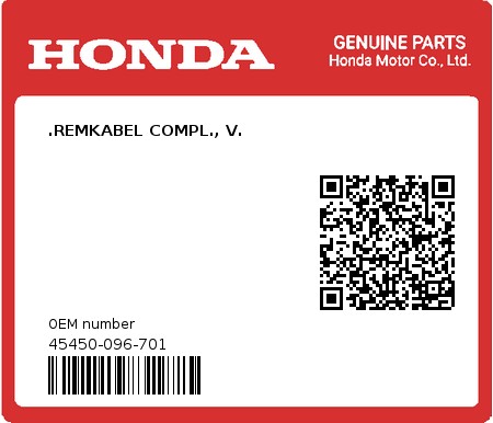 Product image: Honda - 45450-096-701 - .REMKABEL COMPL., V.  0