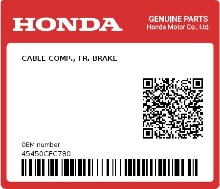Product image: Honda - 45450GFC780 - CABLE COMP., FR. BRAKE  0