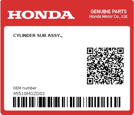 Product image: Honda - 45510MGZD02 - CYLINDER SUB ASSY.,  0