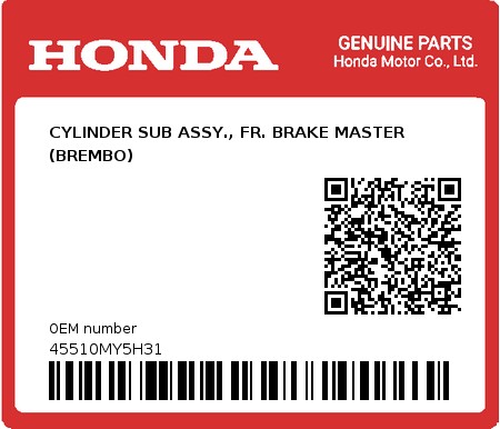 Product image: Honda - 45510MY5H31 - CYLINDER SUB ASSY., FR. BRAKE MASTER (BREMBO)  0