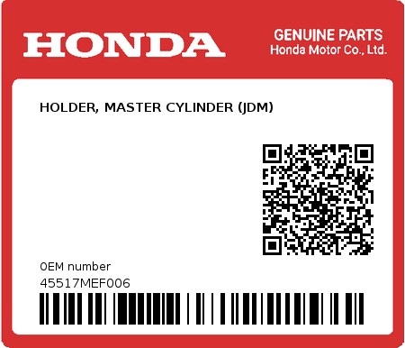 Product image: Honda - 45517MEF006 - HOLDER, MASTER CYLINDER (JDM)  0