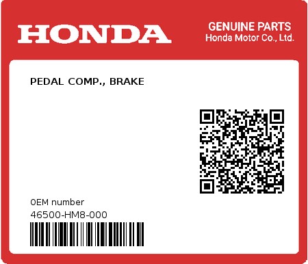 Product image: Honda - 46500-HM8-000 - PEDAL COMP., BRAKE  0