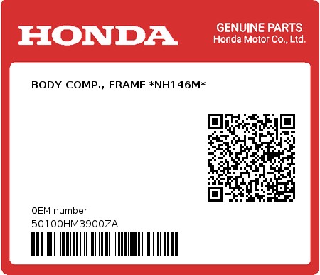 Product image: Honda - 50100HM3900ZA - BODY COMP., FRAME *NH146M*  0