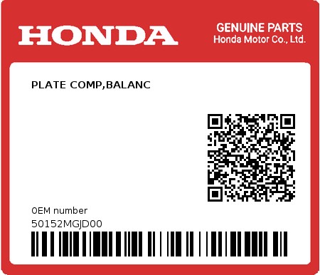 Product image: Honda - 50152MGJD00 - PLATE COMP,BALANC  0