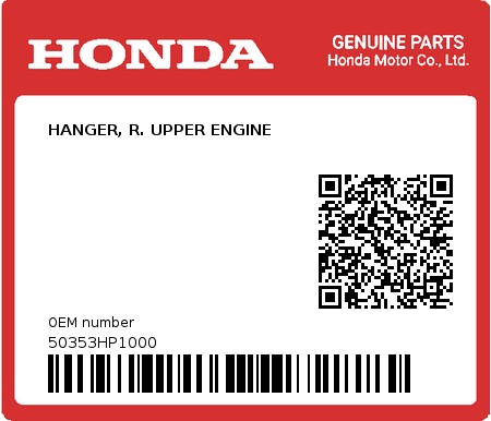 Product image: Honda - 50353HP1000 - HANGER, R. UPPER ENGINE  0