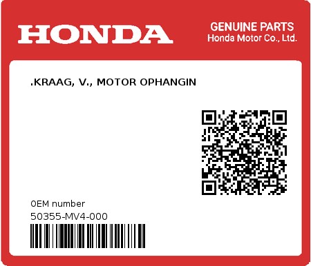 Product image: Honda - 50355-MV4-000 - .KRAAG, V., MOTOR OPHANGIN  0