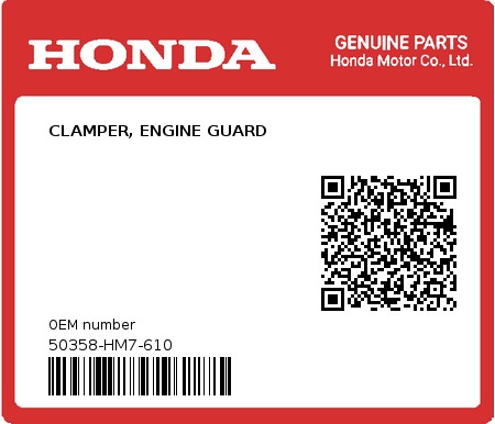 Product image: Honda - 50358-HM7-610 - CLAMPER, ENGINE GUARD  0