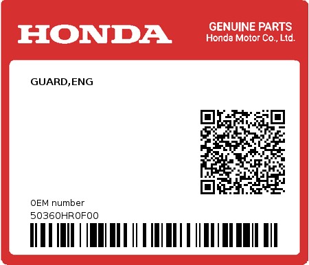 Product image: Honda - 50360HR0F00 - GUARD,ENG  0