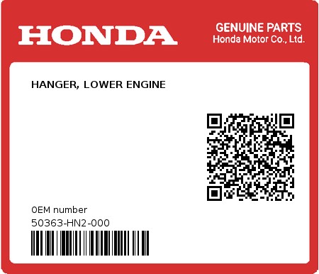 Product image: Honda - 50363-HN2-000 - HANGER, LOWER ENGINE  0