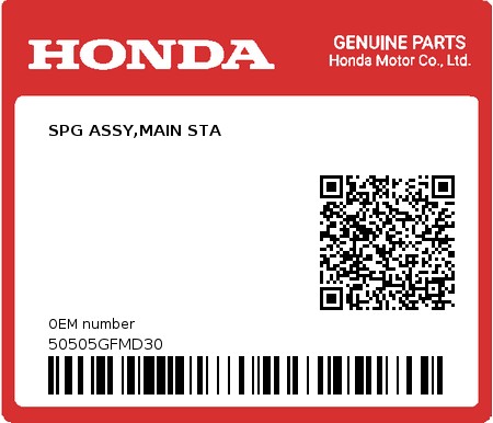 Product image: Honda - 50505GFMD30 - SPG ASSY,MAIN STA  0