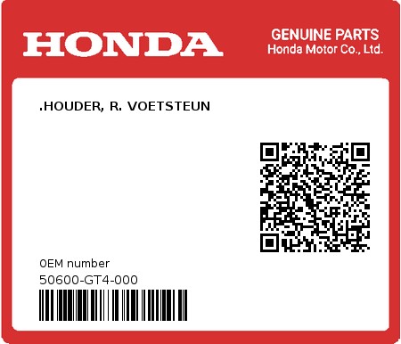 Product image: Honda - 50600-GT4-000 - .HOUDER, R. VOETSTEUN  0