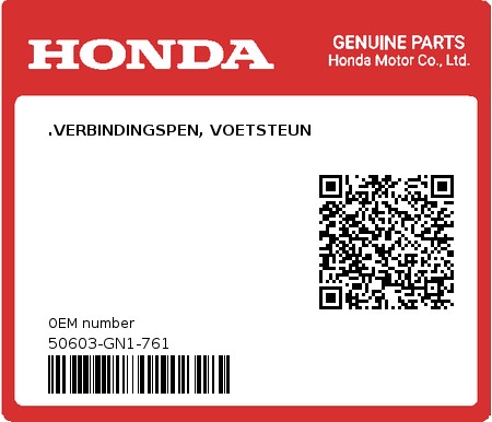 Product image: Honda - 50603-GN1-761 - .VERBINDINGSPEN, VOETSTEUN  0