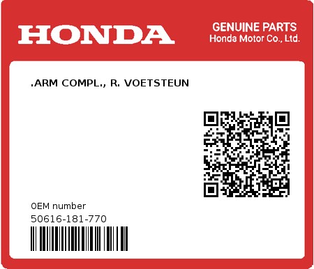 Product image: Honda - 50616-181-770 - .ARM COMPL., R. VOETSTEUN  0