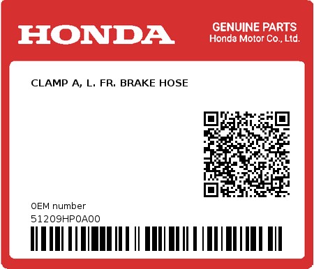 Product image: Honda - 51209HP0A00 - CLAMP A, L. FR. BRAKE HOSE  0