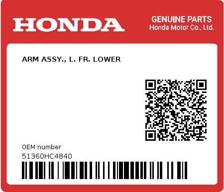 Product image: Honda - 51360HC4840 - ARM ASSY., L. FR. LOWER  0