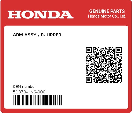 Product image: Honda - 51370-HN6-000 - ARM ASSY., R. UPPER  0
