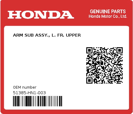Product image: Honda - 51385-HN1-003 - ARM SUB ASSY., L. FR. UPPER  0