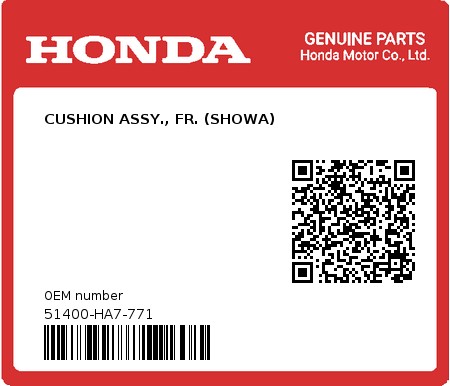 Product image: Honda - 51400-HA7-771 - CUSHION ASSY., FR. (SHOWA)  0