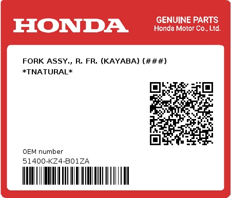 Product image: Honda - 51400-KZ4-B01ZA - FORK ASSY., R. FR. (KAYABA) (###) *TNATURAL*  0