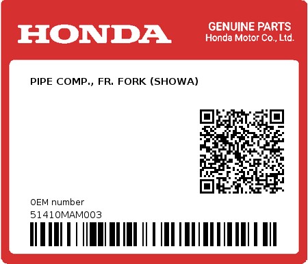 Product image: Honda - 51410MAM003 - PIPE COMP., FR. FORK (SHOWA)  0