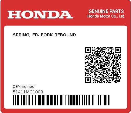 Product image: Honda - 51411MG1003 - SPRING, FR. FORK REBOUND  0