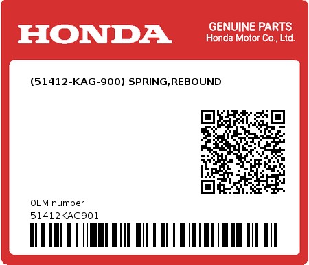 Product image: Honda - 51412KAG901 - (51412-KAG-900) SPRING,REBOUND  0
