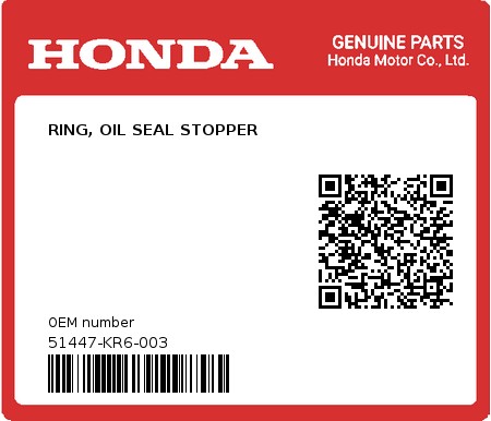 Product image: Honda - 51447-KR6-003 - RING, OIL SEAL STOPPER  0