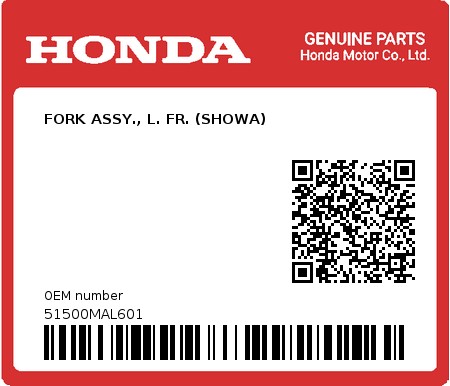 Product image: Honda - 51500MAL601 - FORK ASSY., L. FR. (SHOWA)  0