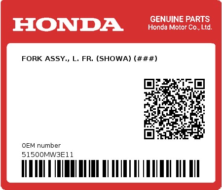 Product image: Honda - 51500MW3E11 - FORK ASSY., L. FR. (SHOWA) (###)  0