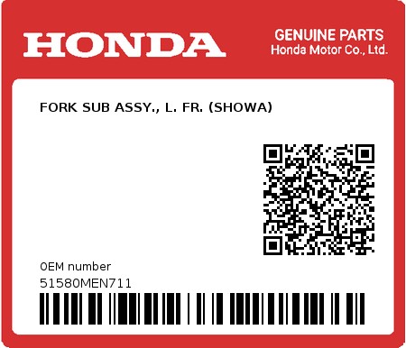 Product image: Honda - 51580MEN711 - FORK SUB ASSY., L. FR. (SHOWA)  0
