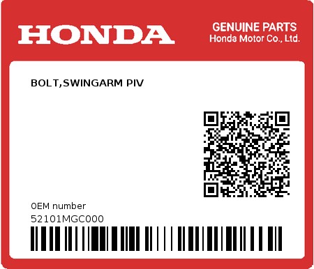 Product image: Honda - 52101MGC000 - BOLT,SWINGARM PIV  0