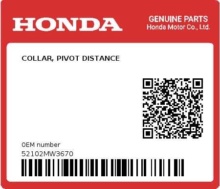 Product image: Honda - 52102MW3670 - COLLAR, PIVOT DISTANCE  0