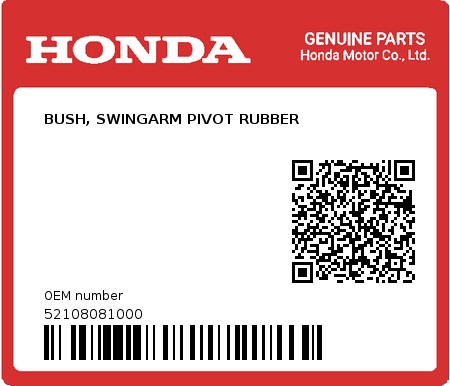Product image: Honda - 52108081000 - BUSH, SWINGARM PIVOT RUBBER  0