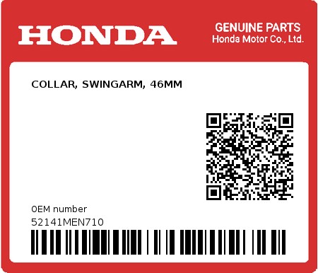 Product image: Honda - 52141MEN710 - COLLAR, SWINGARM, 46MM  0
