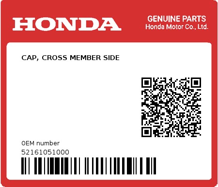 Product image: Honda - 52161051000 - CAP, CROSS MEMBER SIDE  0