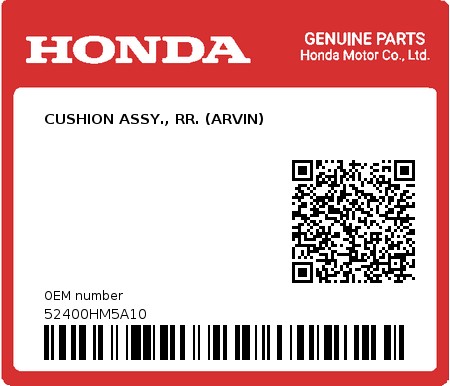 Product image: Honda - 52400HM5A10 - CUSHION ASSY., RR. (ARVIN)  0