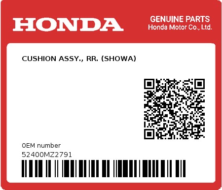 Product image: Honda - 52400MZ2791 - CUSHION ASSY., RR. (SHOWA)  0