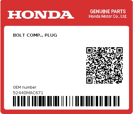 Product image: Honda - 52440MAC671 - BOLT COMP., PLUG  0