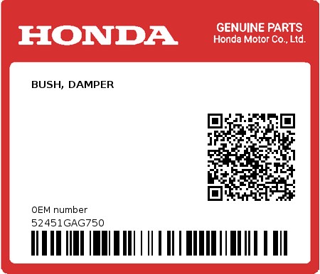 Product image: Honda - 52451GAG750 - BUSH, DAMPER  0